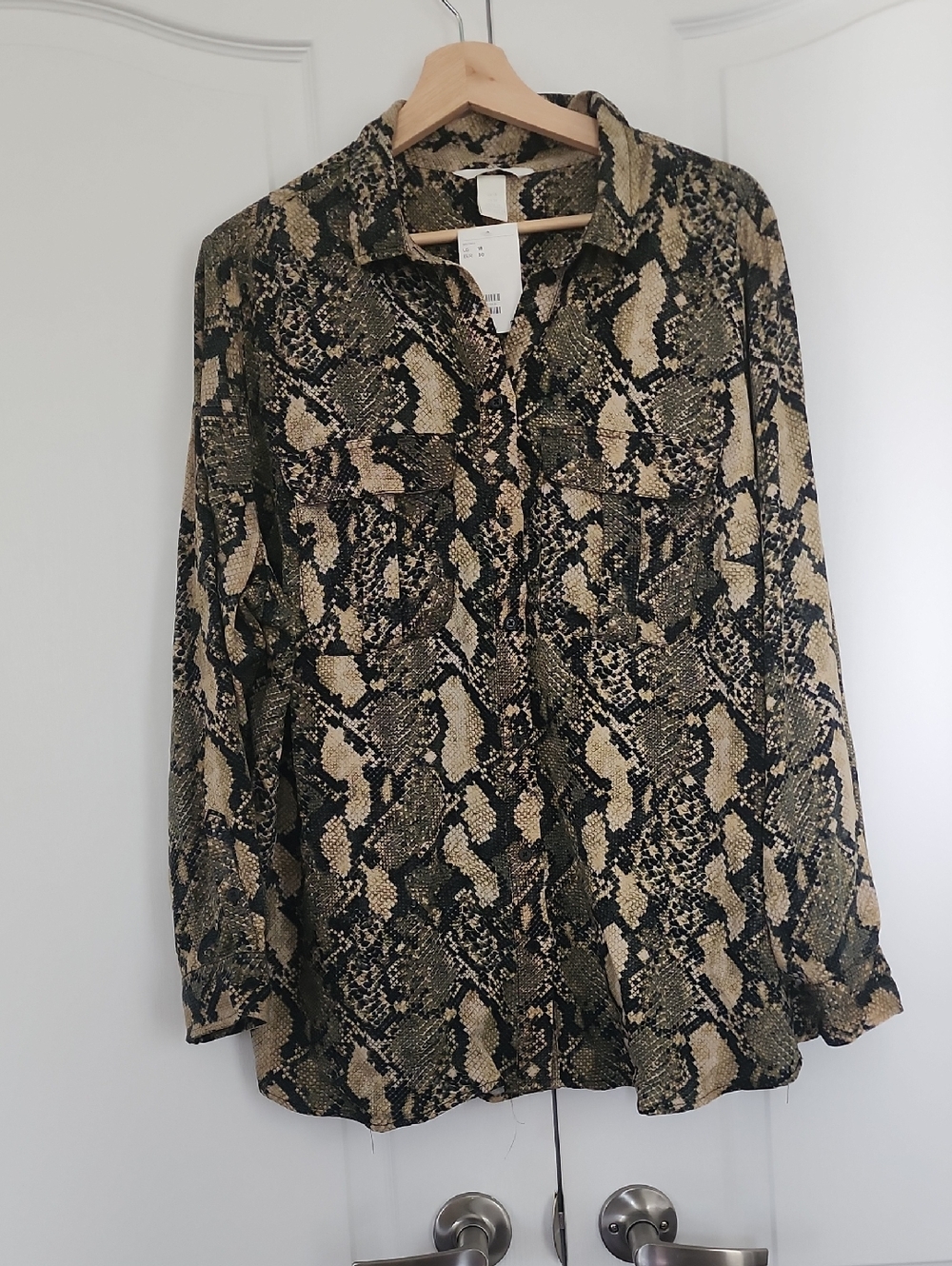 H&M New Snake Print Button-Down Shirt with pockets